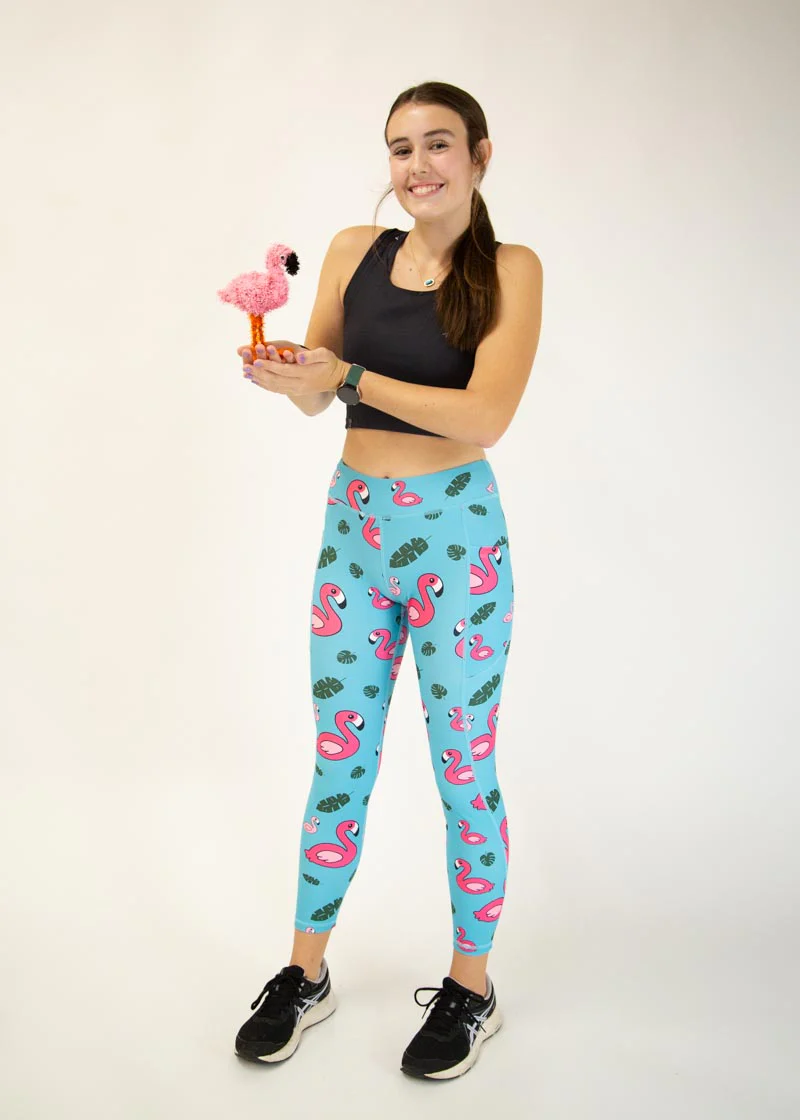 Women's Blue Flamingos Leggings - Image 10