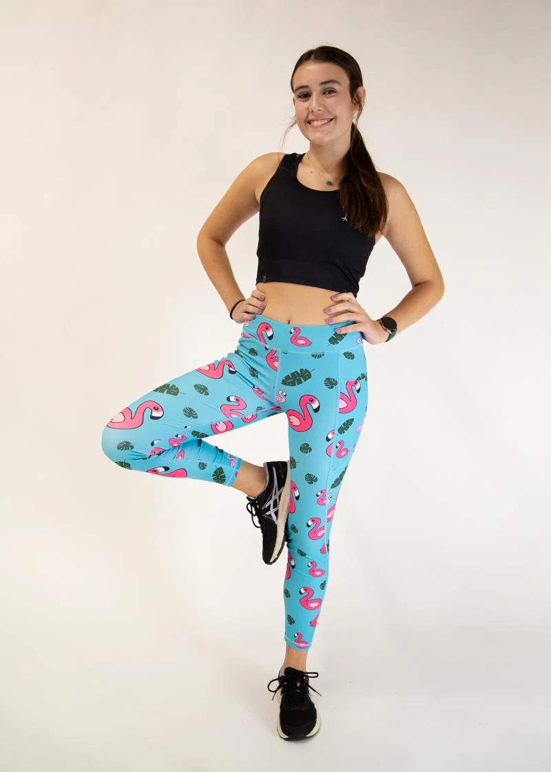 Women's Blue Flamingos Leggings - Image 11