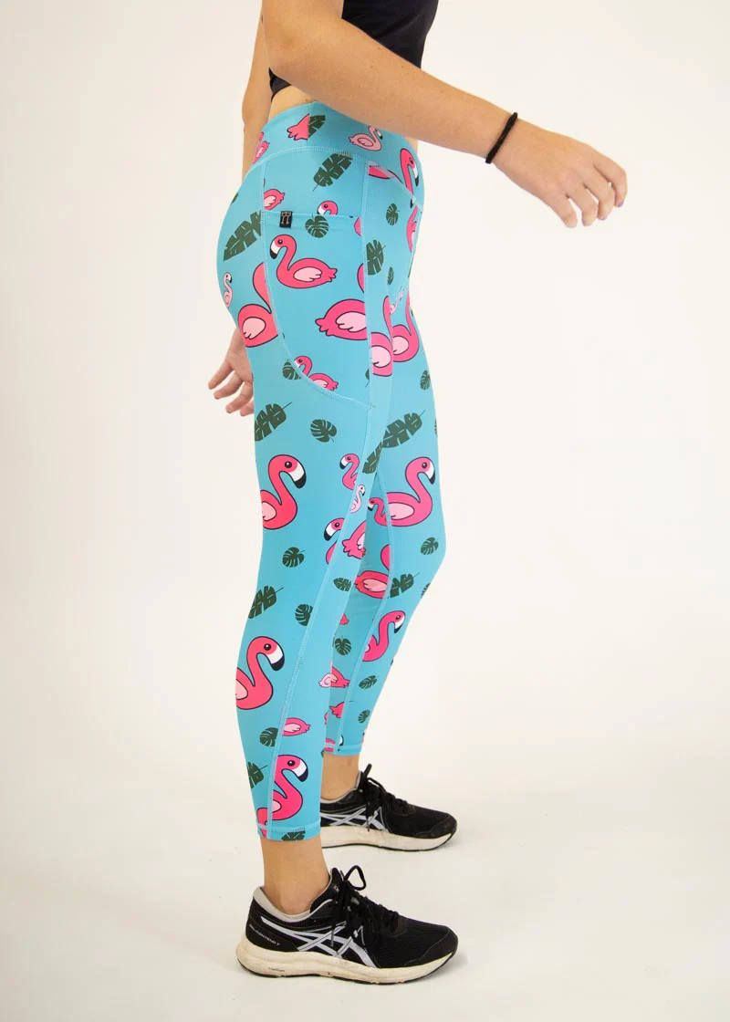 Women's Blue Flamingos Leggings - Image 5