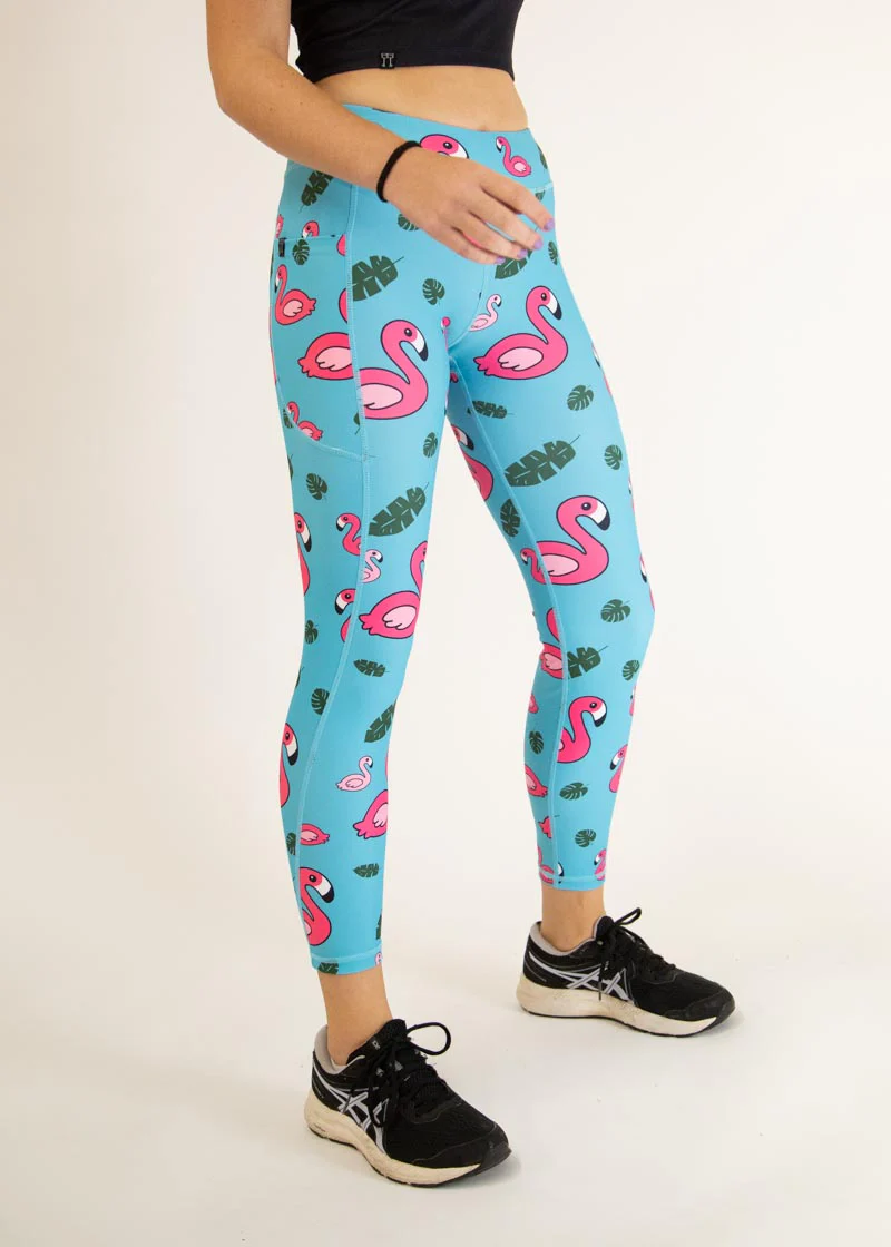 Women's Blue Flamingos Leggings - Image 6