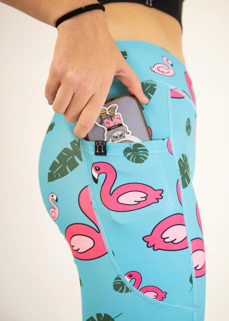 Women's Blue Flamingos Leggings - Image 7